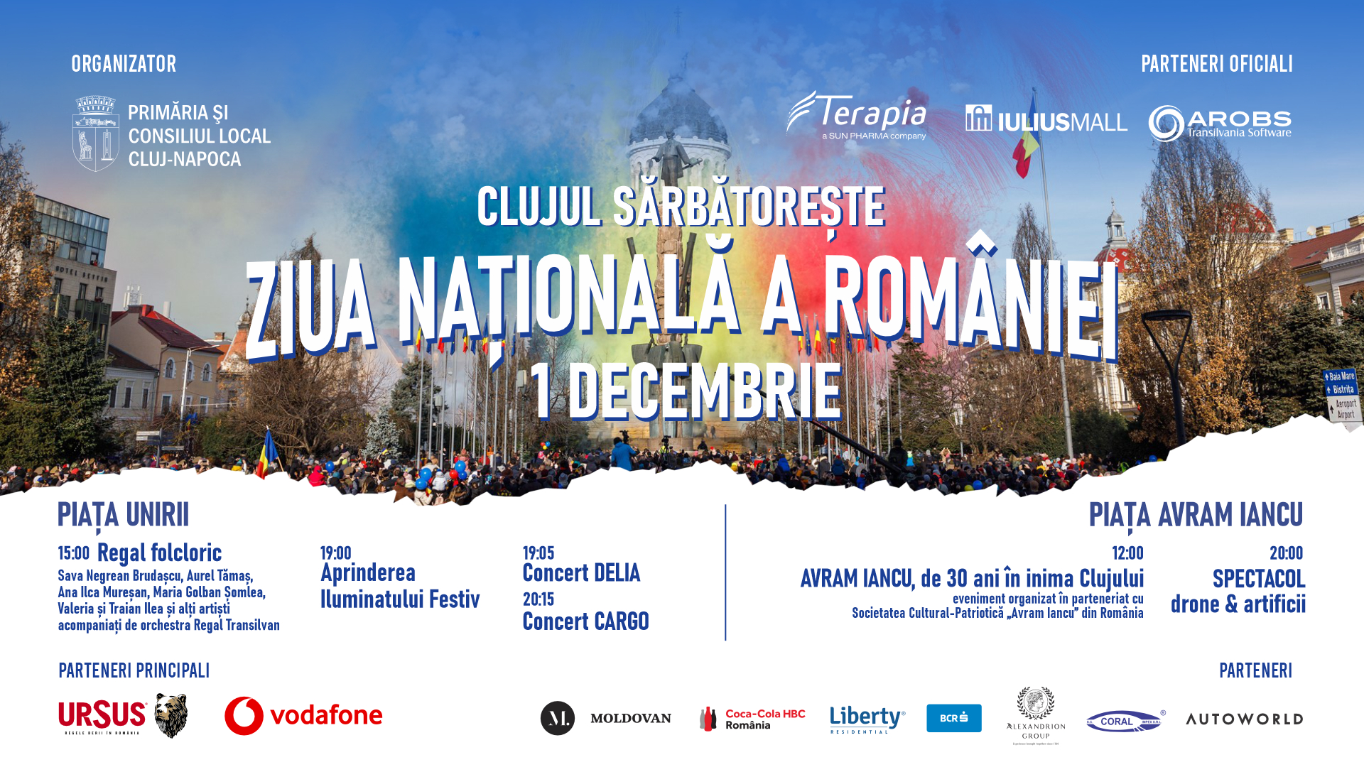 Programul zilei de 1 Decembrie. Cluj-Napoca sărbătorește Ziua Națională a României. 1