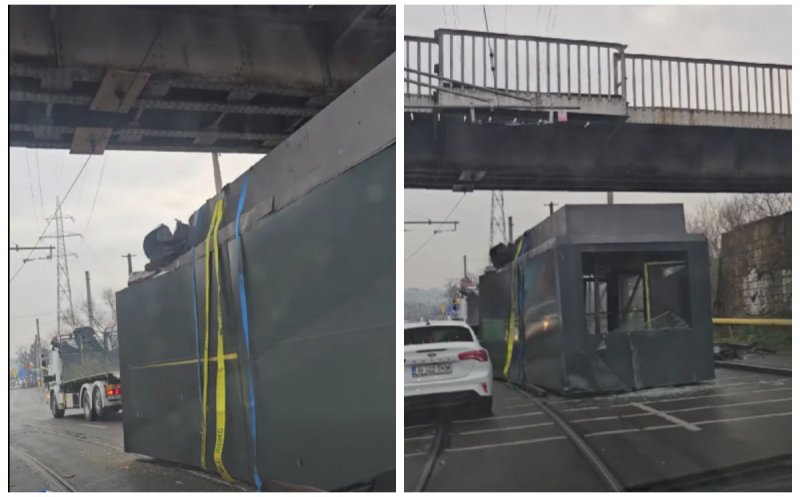 (Video) Cluj. A uitat cât de înalt e transportul și a lovit Podul Gării: agabaritic făcut praf, trafic blocat 1