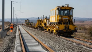 Lucrări la magistrala feroviară Cluj – Oradea, cu șine noi și utilaje pe șantier